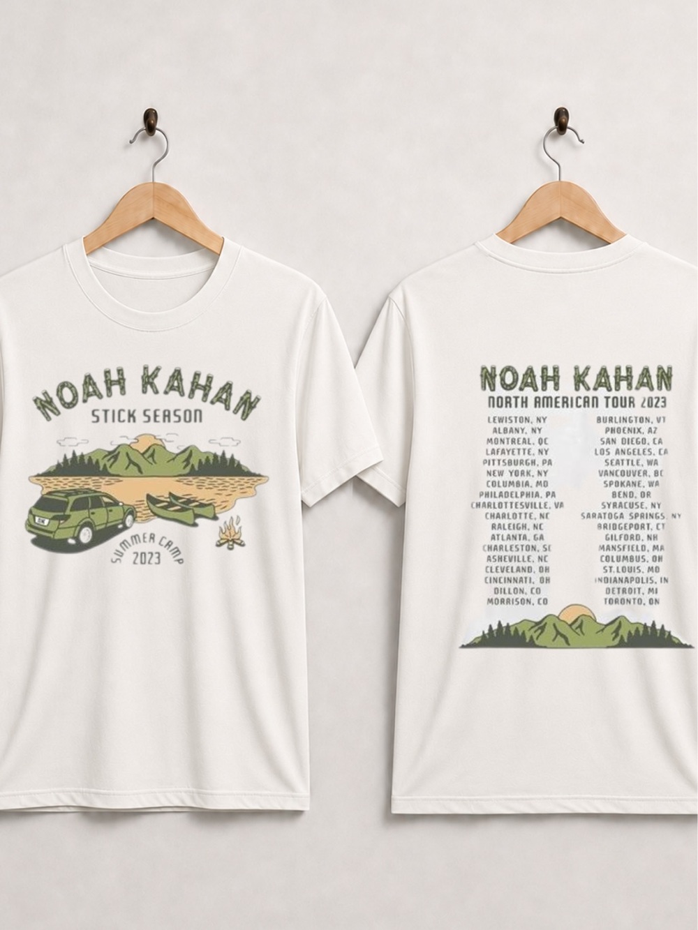 Gildan White Noah Kahan Tour Tee with Green and Tan Graphics